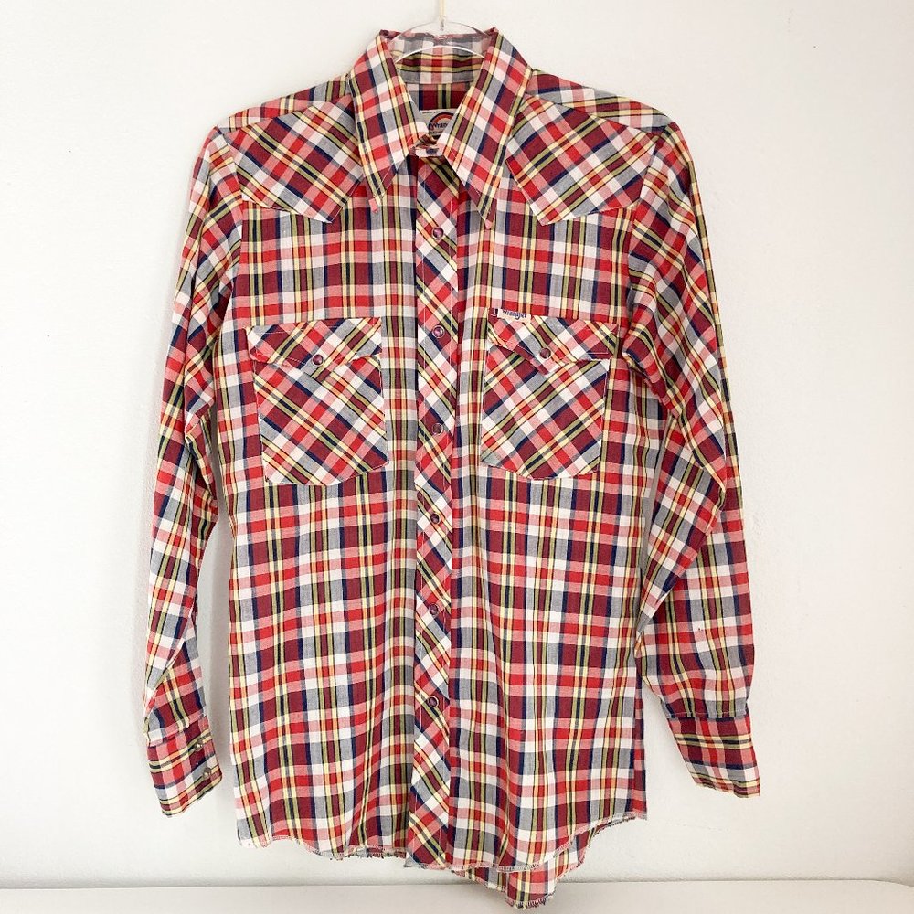1980's Wrangler Snap Button Plaid Cotton Long Sleeve Shirt, Women's M